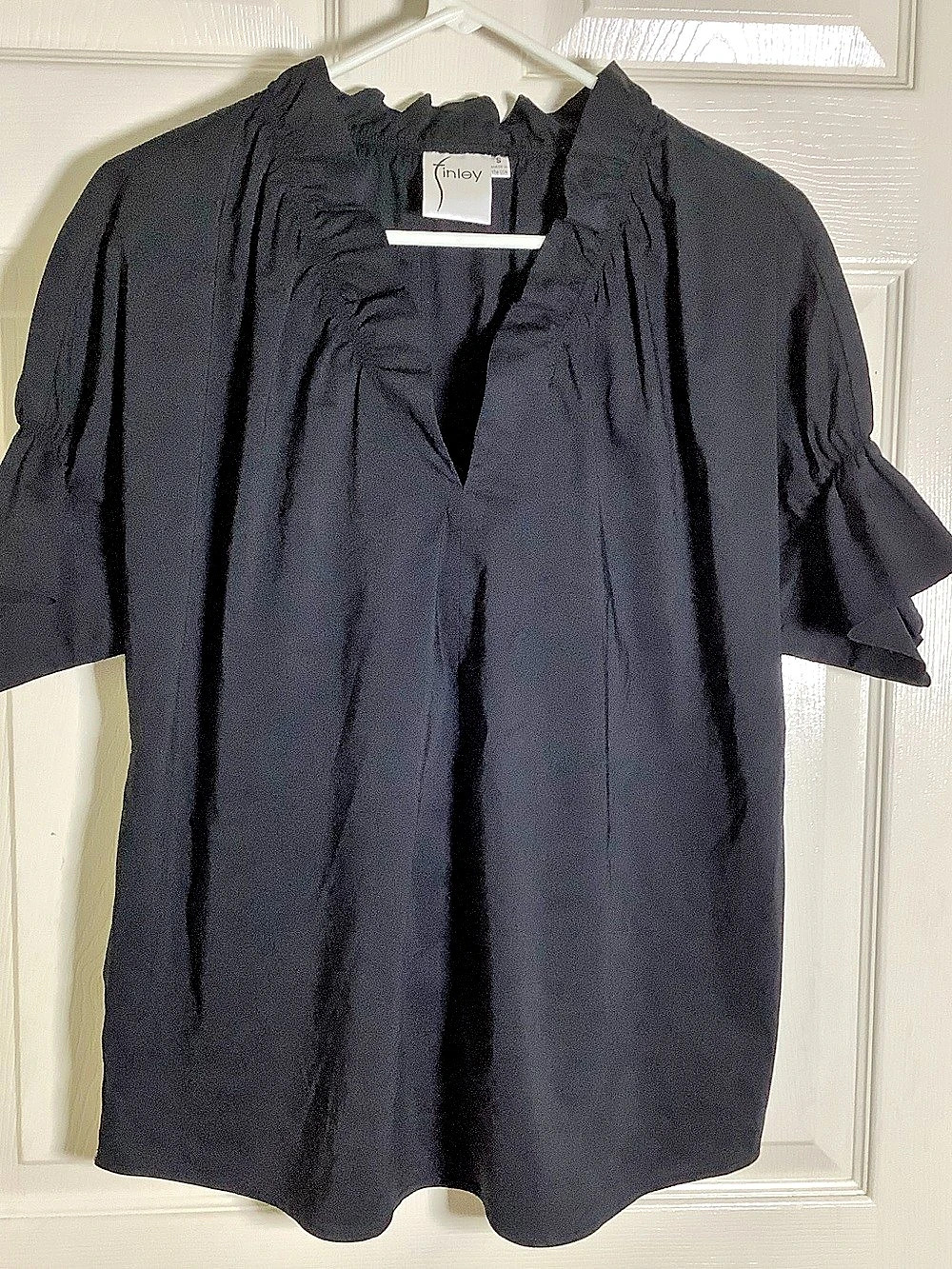Finley Crosby Ruffle Neck Blouse Black Size Small